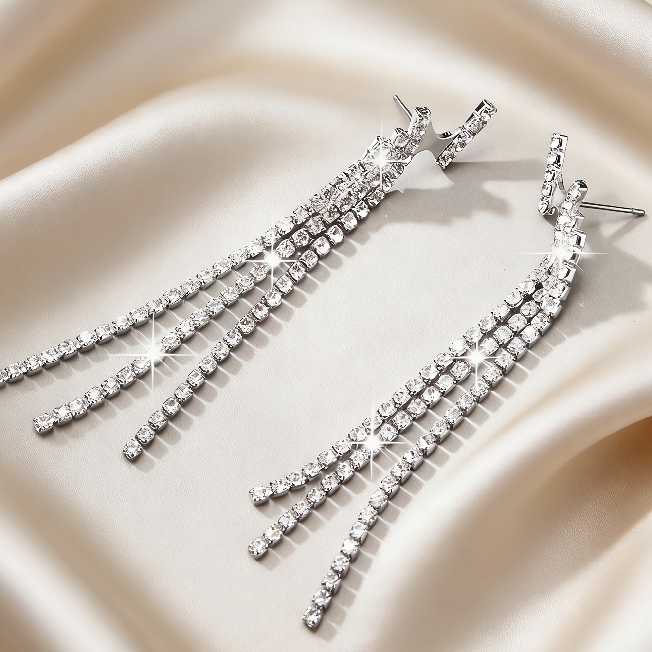Women's Rhinestone Wing and Tassel Earrings